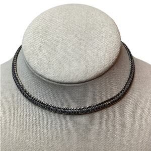 Luna Norte Silver Tone Double Herringbone Choker Necklace Edgy Vintage A7-21